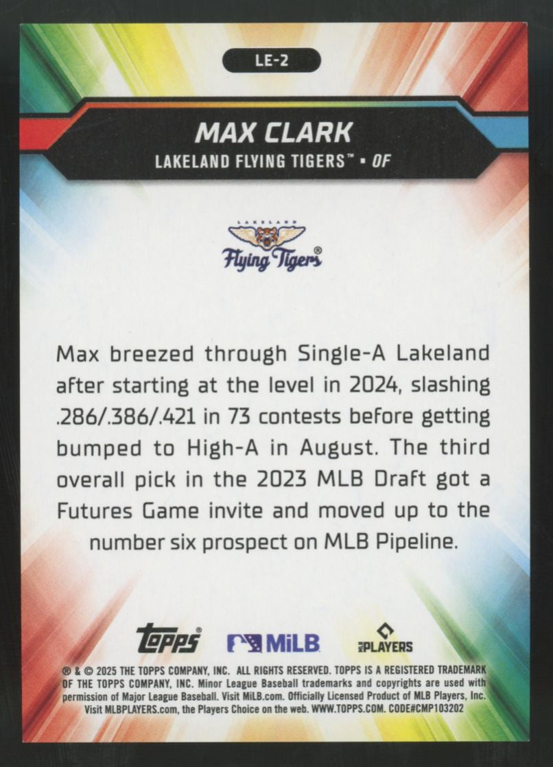 2025 Topps Pro Debut Max Clark League Elites Orange Foil /25 #LE-2