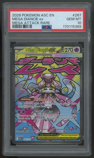 2026 Pokemon Mega Diancie ex Ascended Heroes Mega Attack Rare #267 PSA 10