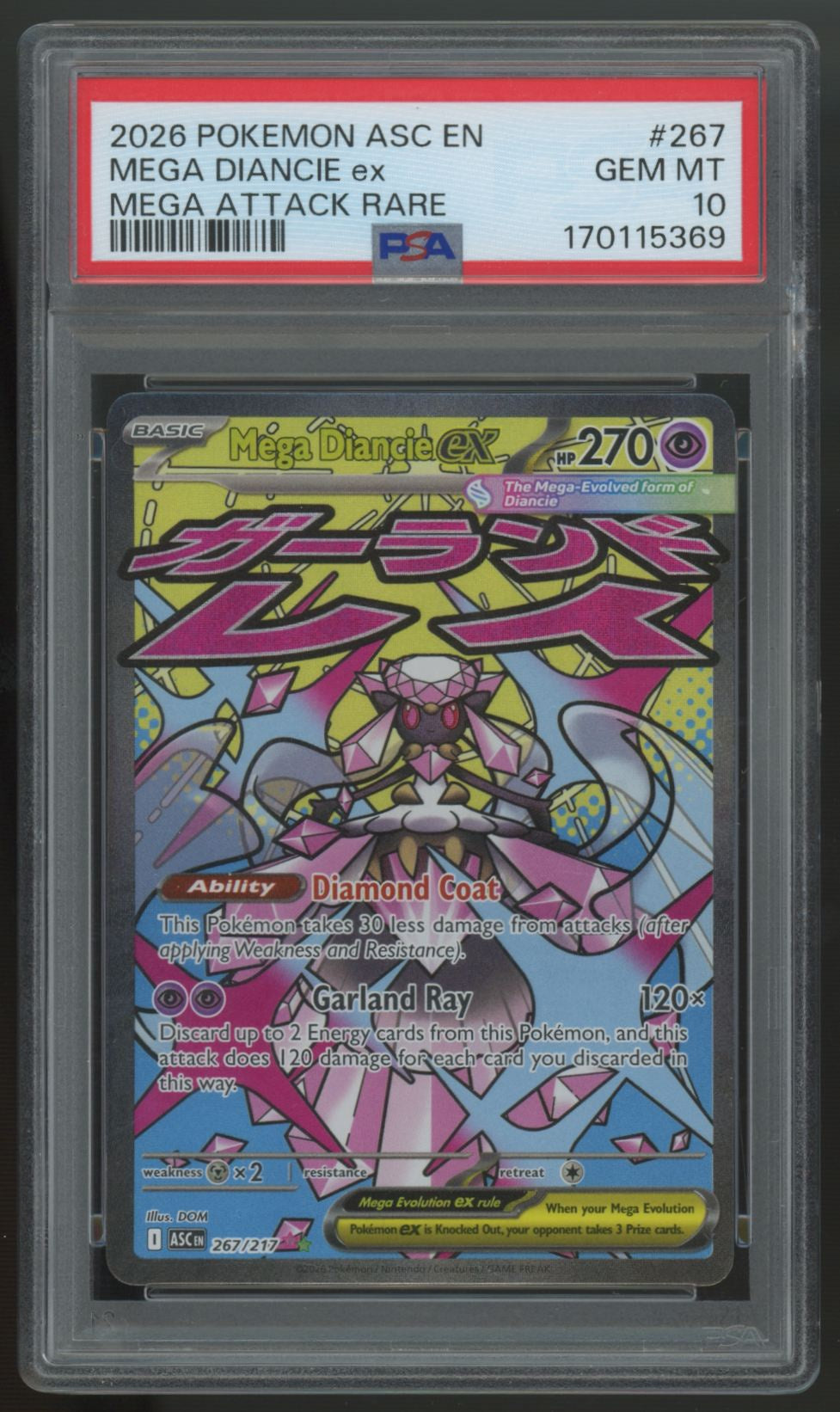 2026 Pokemon Mega Diancie ex Ascended Heroes Mega Attack Rare #267 PSA 10