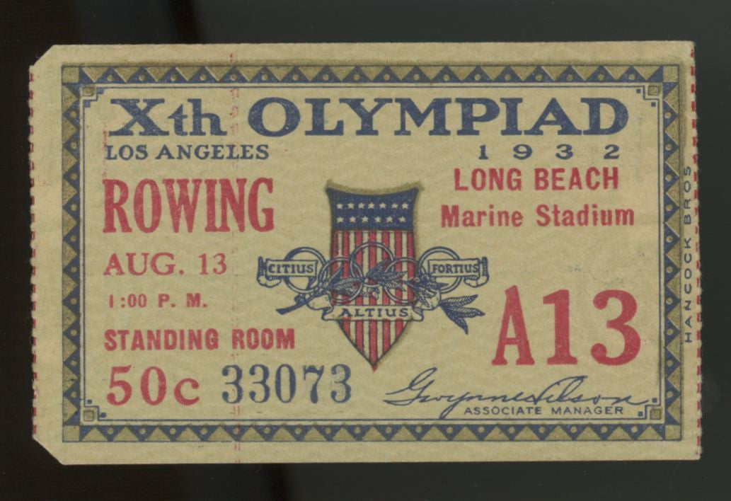 1932 Xth Olympiad Los Angeles Rowing  Event Ticket Olympics