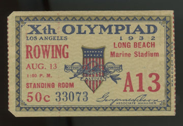 1932 Xth Olympiad Los Angeles Rowing  Event Ticket Olympics