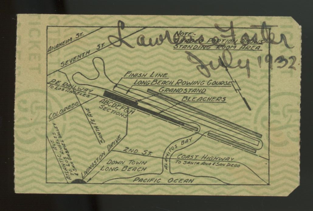 1932 Xth Olympiad Los Angeles Rowing  Event Ticket Olympics