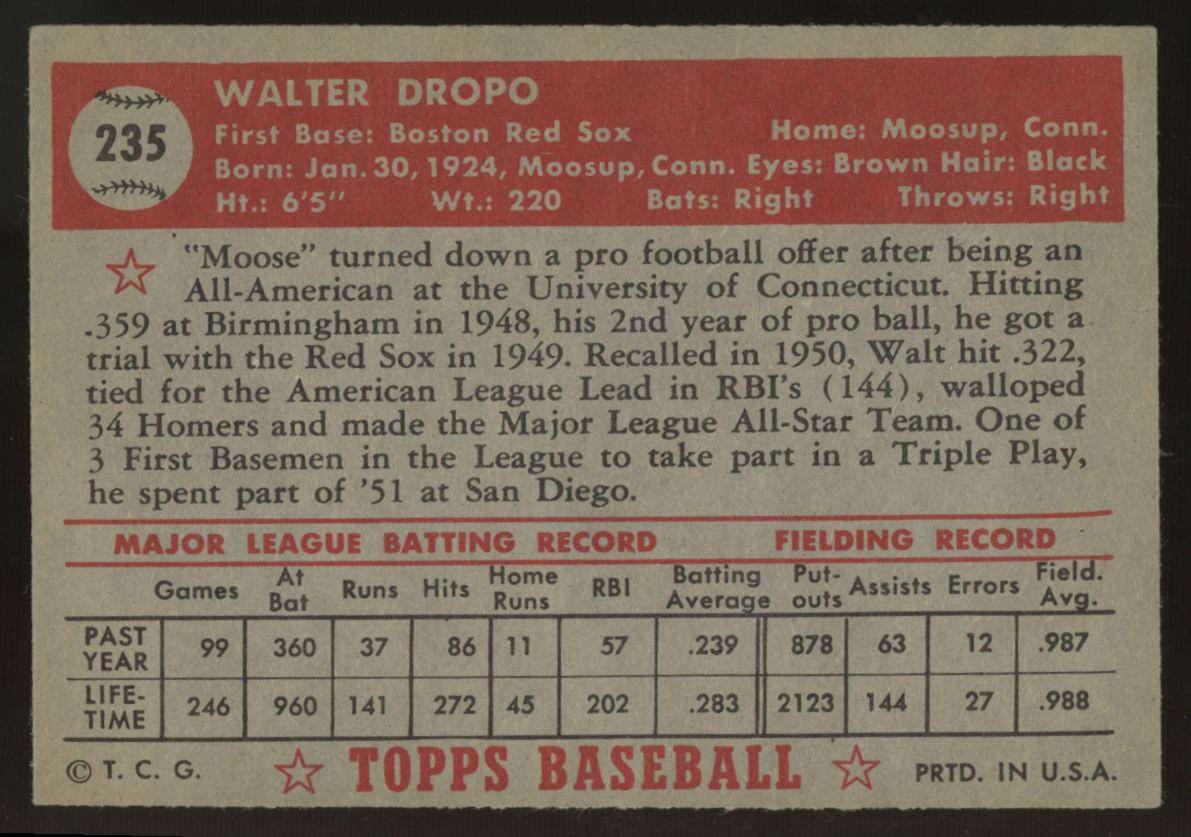 1952 Topps Walt Dropo #235 EX