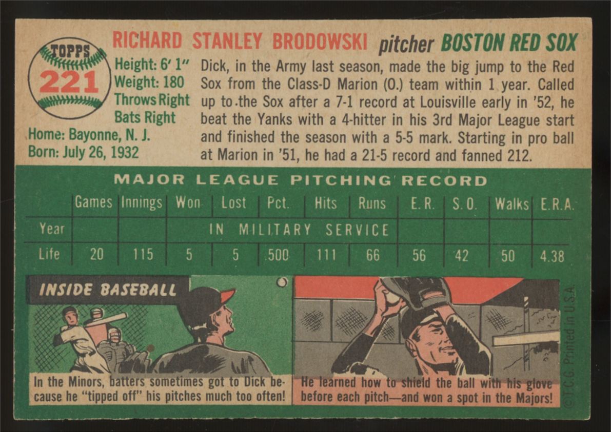 1954 Topps Dick Brodowski #221 NM