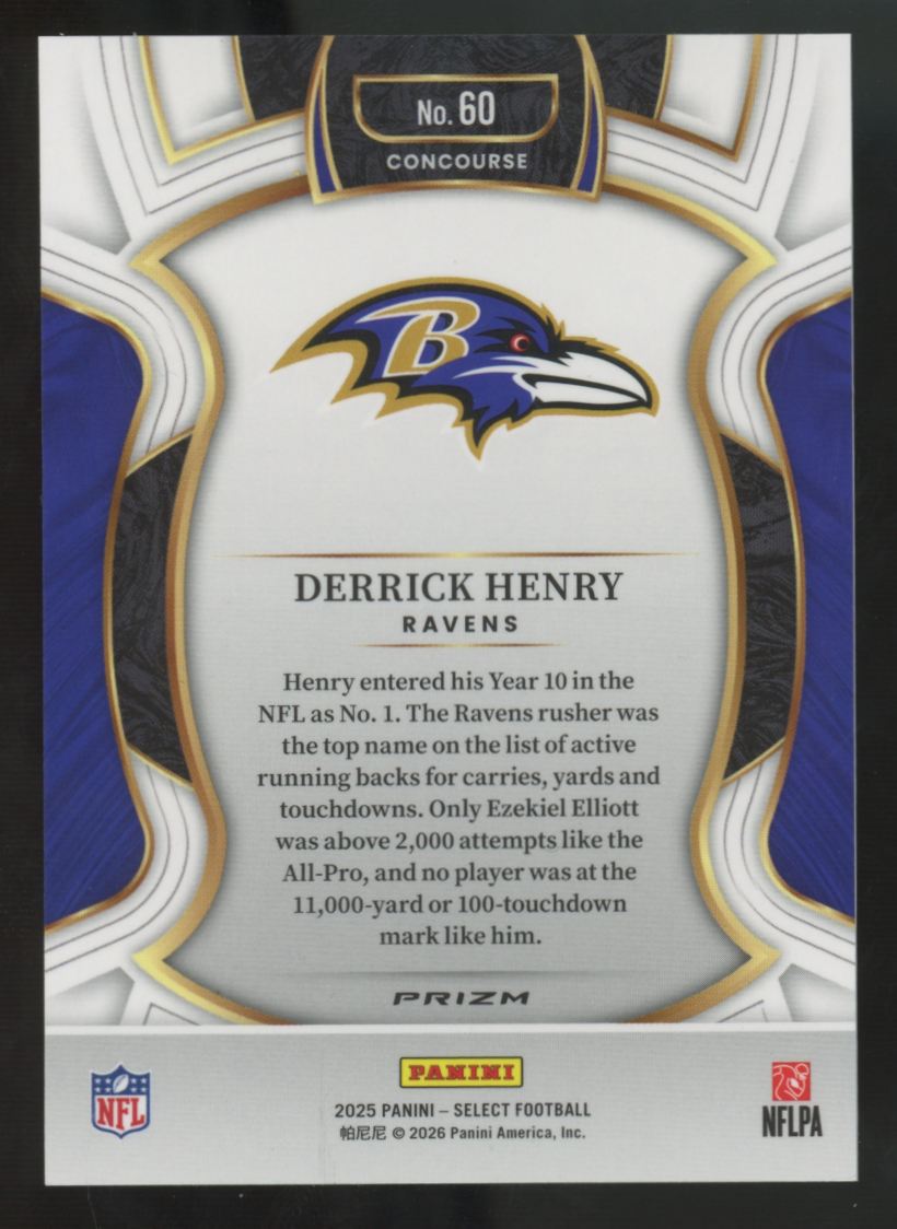 2025 Panini Select Derrick Henry Concourse Zebra Shock Prizm SSP #60