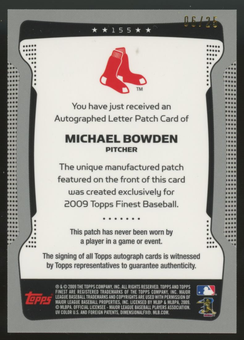 2009 Topps Finest Michael Bowden Letter Patch Auto Blue /25 #155