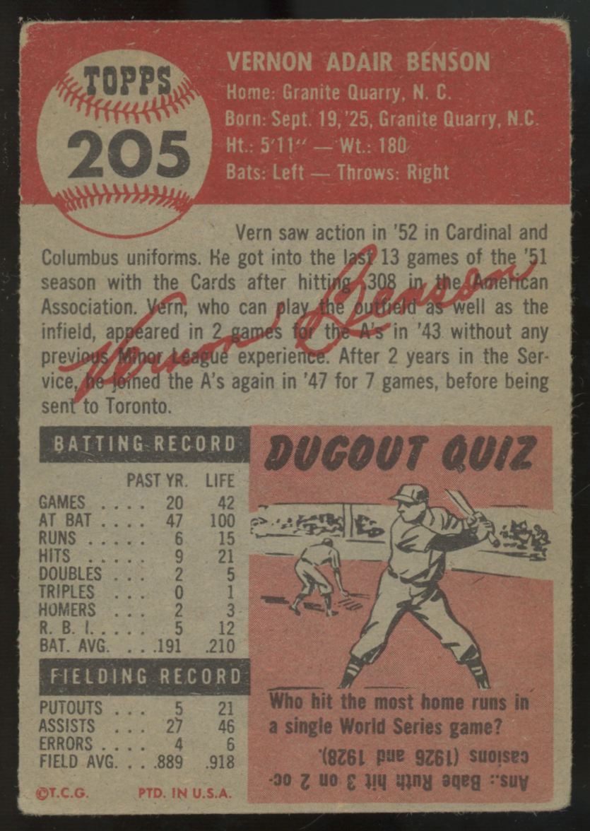 1953 Topps Vern Benson #205 VG