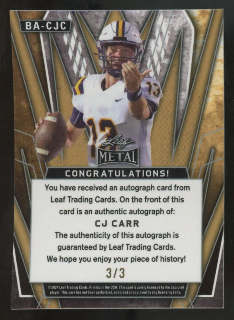 2024 Leaf Metal CJ Carr Pink Laser Auto /3 #BA-CJC