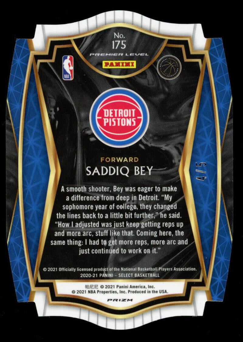 2021 Panini Select Saddiq Bey Green Die Cut Prizm RC /5 #175 SGC 9 MT