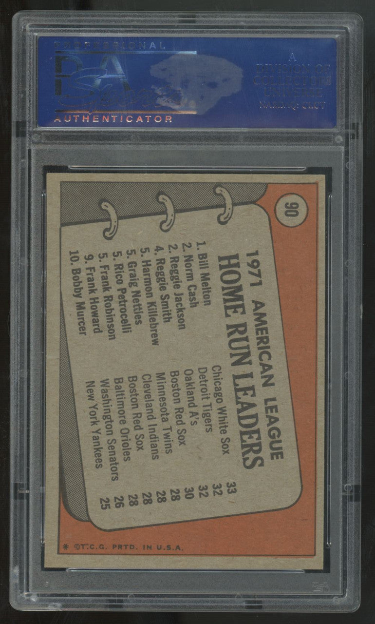 1972 Topps Melton/Cash/Jackson A.L. Home Run Leaders #90 PSA 8