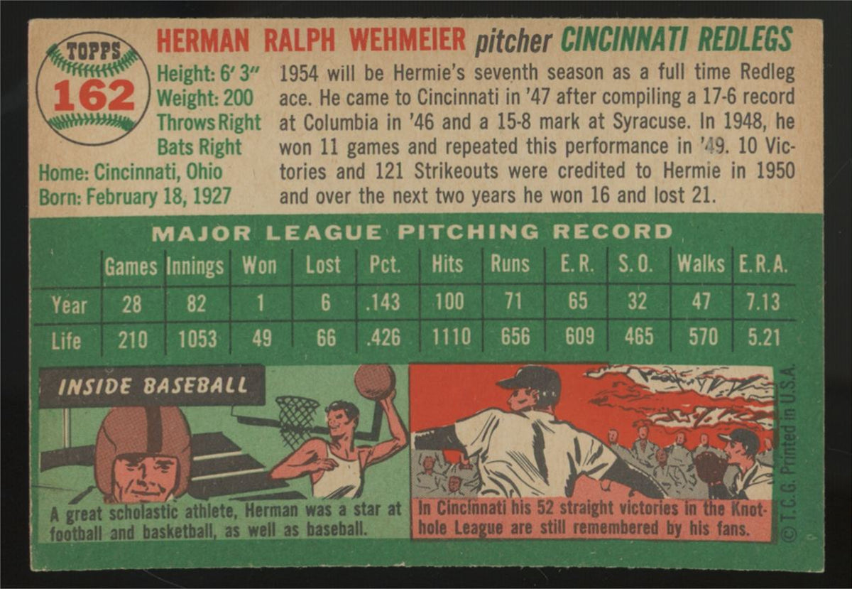 1954 Topps Herman Wehmeier #162 NM