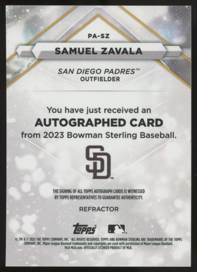 2023 Bowman Sterling Samuel Zavala Refractor Auto /150 #PA-SZ