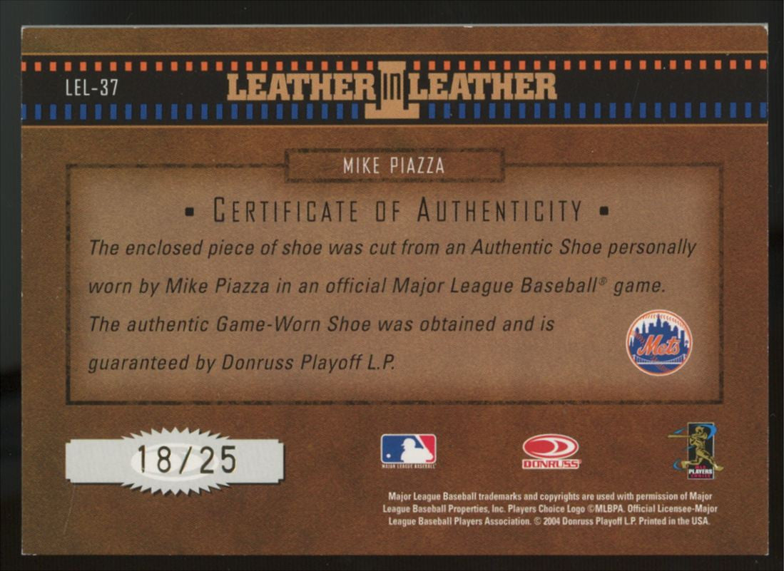 2004 Donruss Baseball Mike Piazza Leather & Lumber Relic /25 #LEL-37