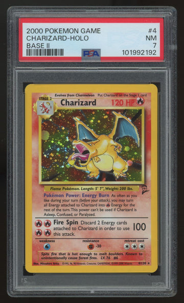 2000 Pokemon Charizard Base Set II Holo #4 PSA 7
