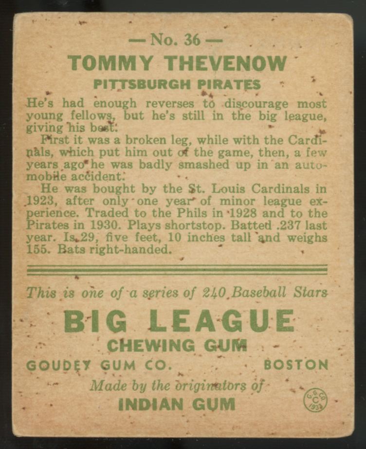 1933 Goudey Tommy Thevenow #36 VG