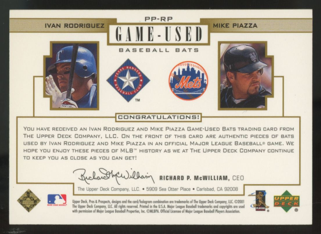 2001 Upper Deck Pros & Prospects Piazza Rodriguez Gold Dual Bat Patch /25 #PP-RP