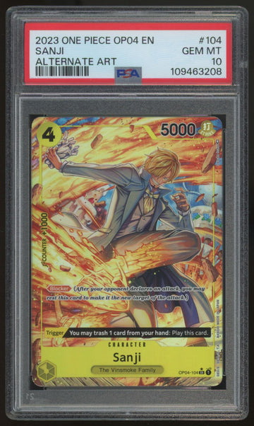 2023 One Piece Sanji OP04 Alt Art #104 PSA 10