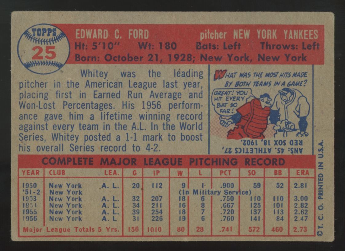 1957 Topps Whitey Ford #25 VG