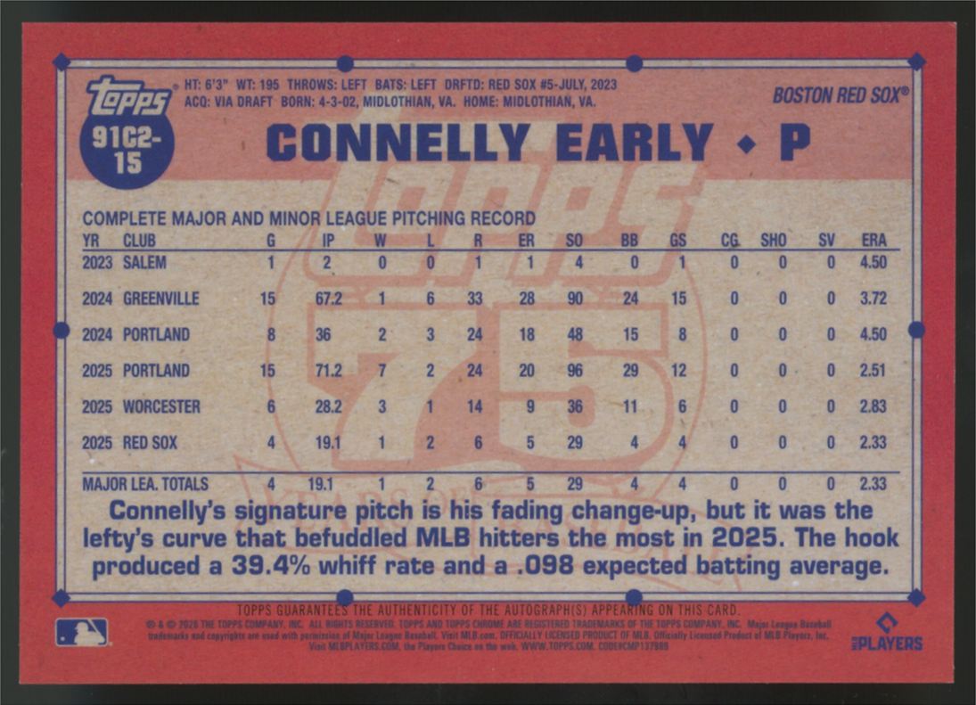 2026 Topps Chrome Silver Pack Connelly Early RC Auto /299 #91C2-15