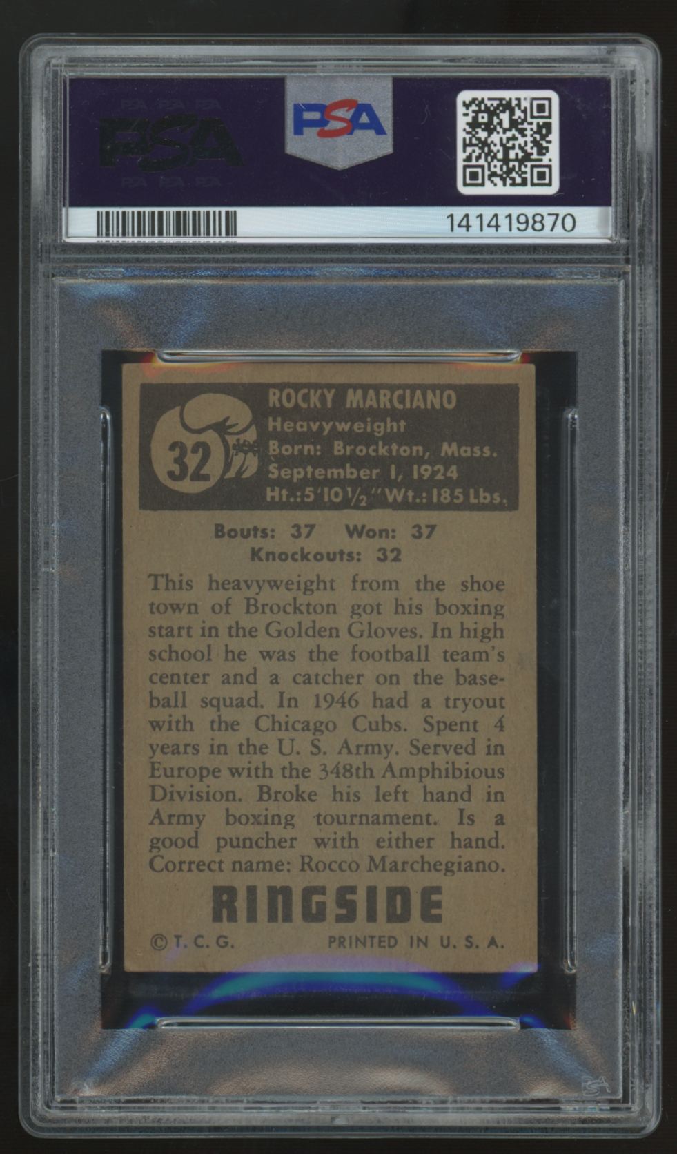 1951 Topps Ringside Rocky Marciano #32 PSA 3 *870