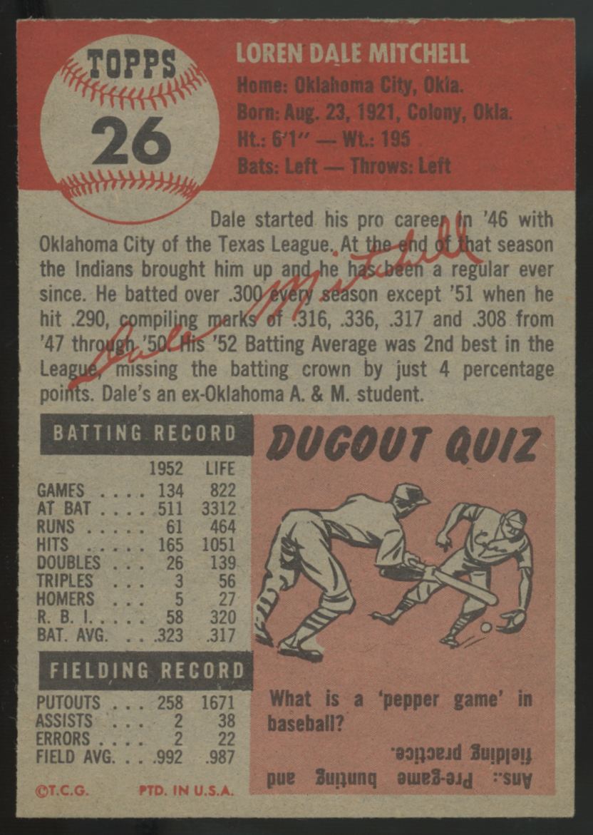 1953 Topps Dale Mitchell #26 NM