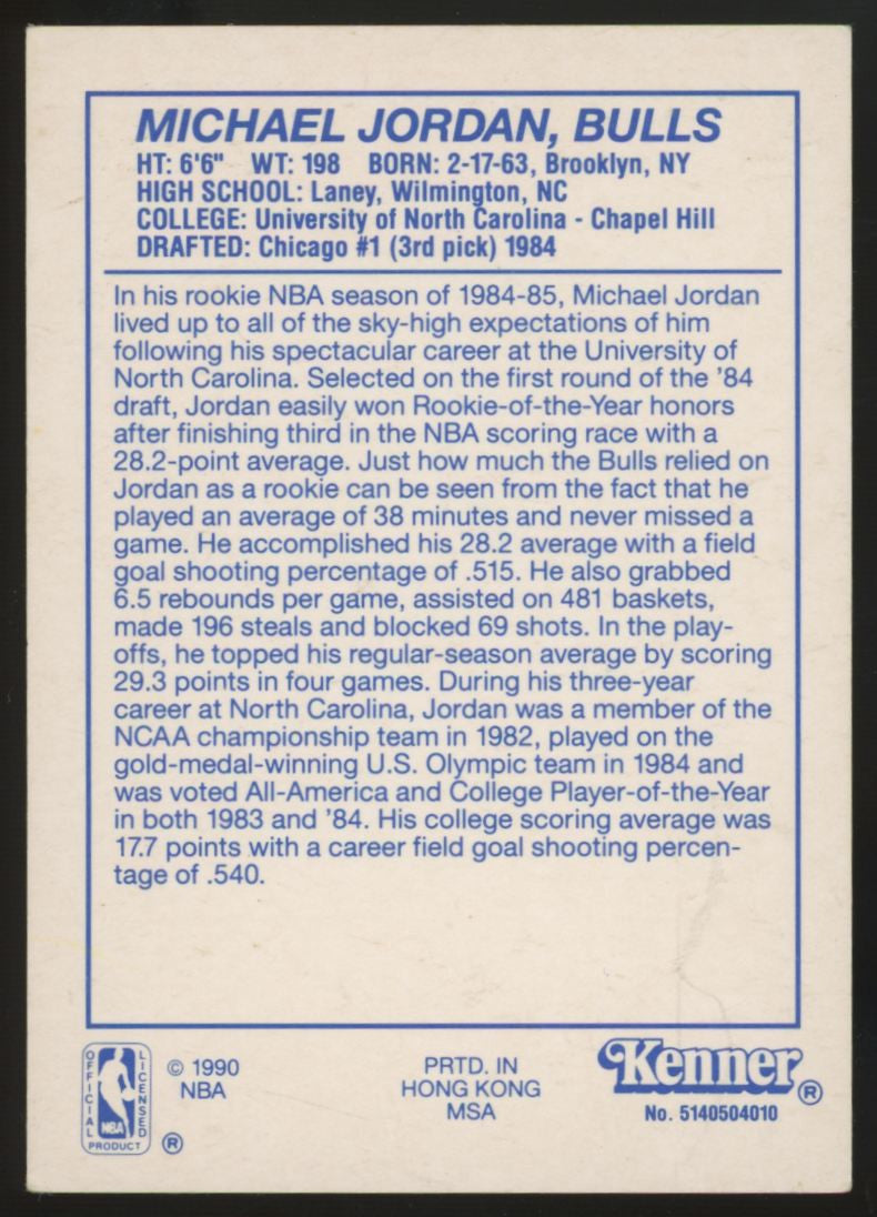 1990-91 Kenner Starting Lineup Michael Jordan 1984 Rookie Year VG/EX