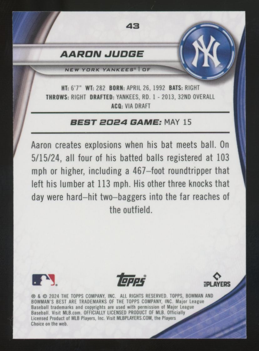 2024 Bowman's Best Aaron Judge Purple Refractor /250 #43