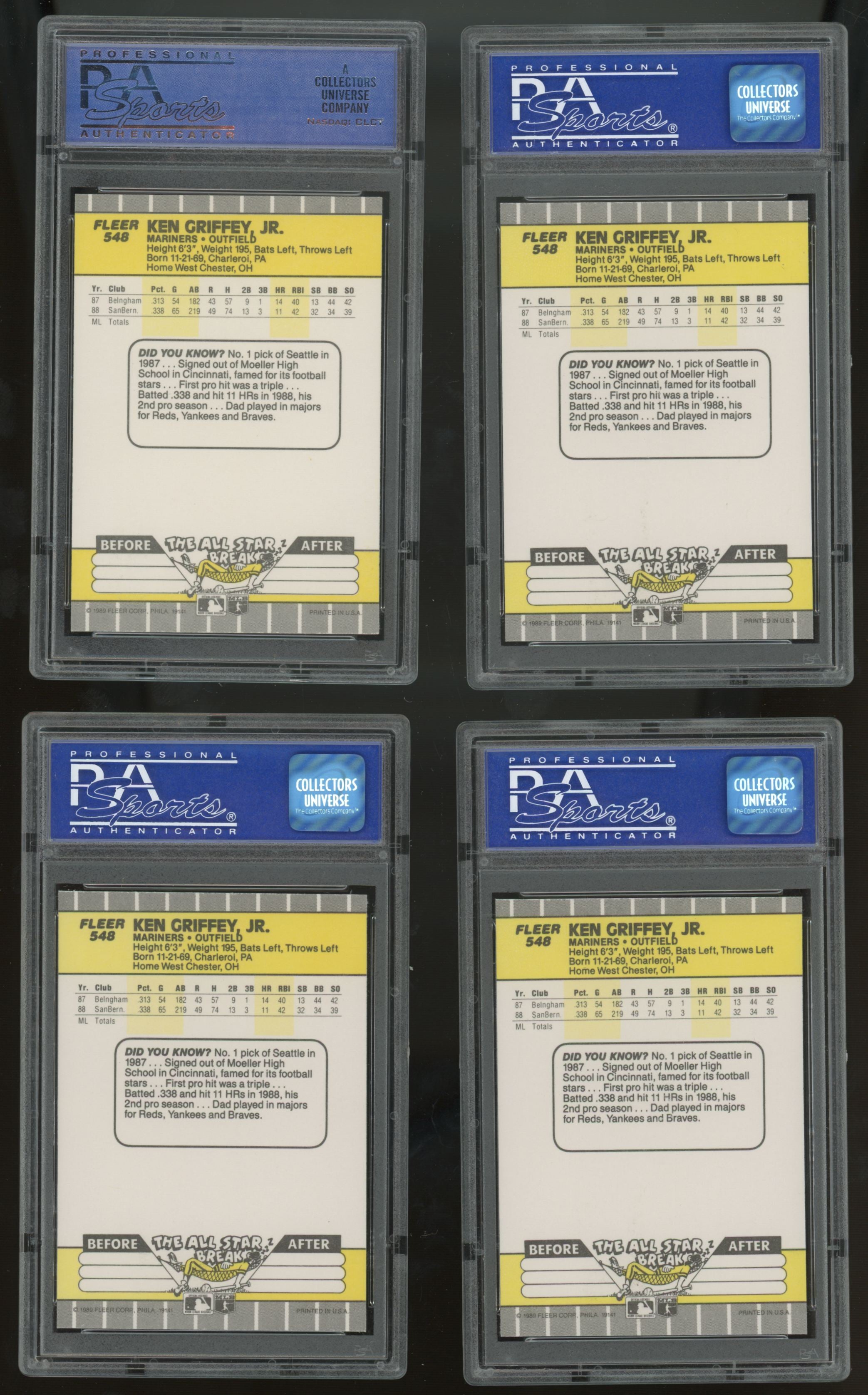 1989 Fleer Ken Griffey Jr. RC #548 PSA 9 Lot of 10 "B"