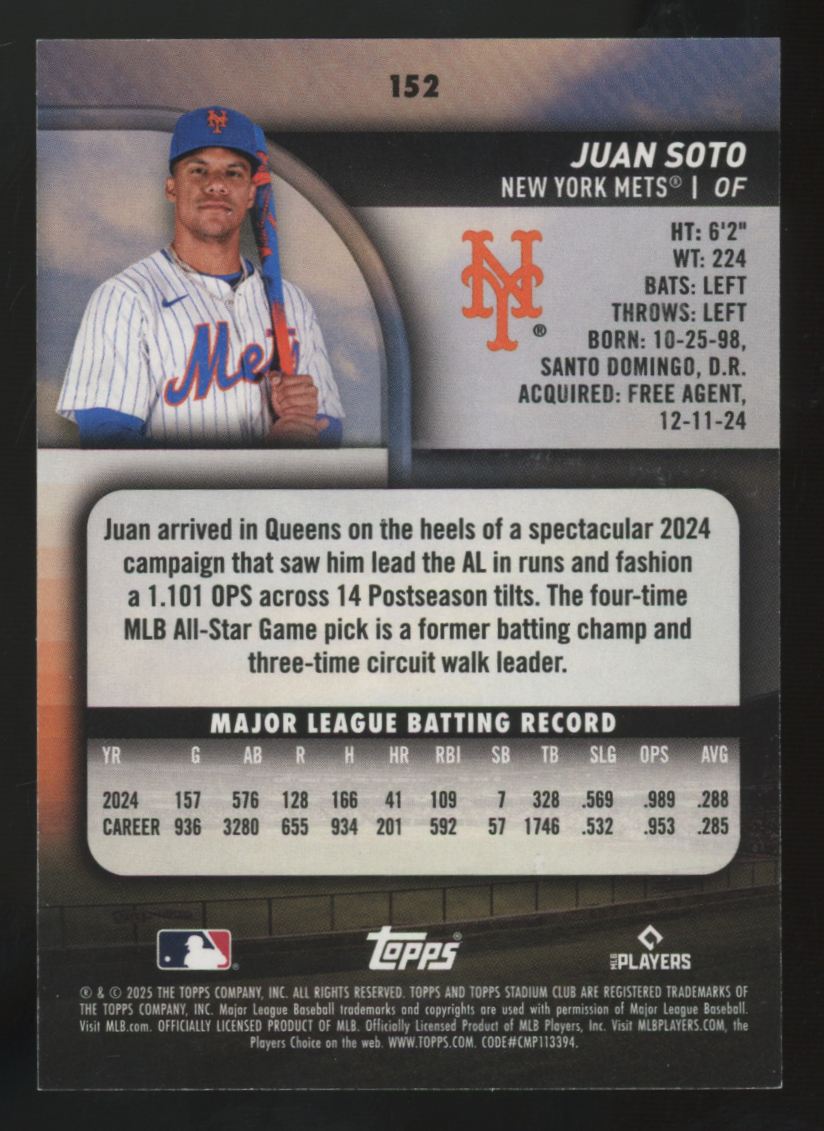 2025 Topps Stadium Club Juan Soto Turquoise /99 #152