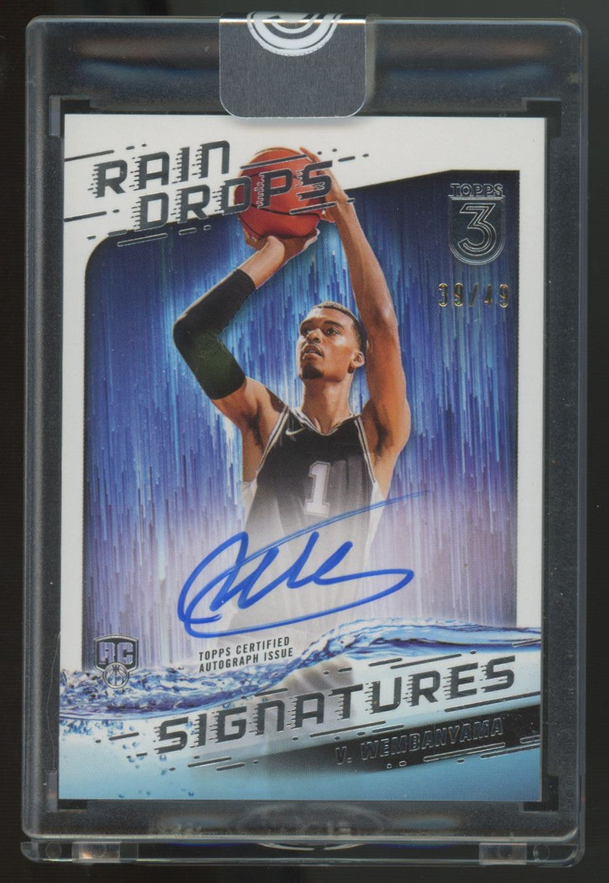 2023-24 Topps Three Victor Wembanyama RC Rain Drops Auto /49 #RS-VW