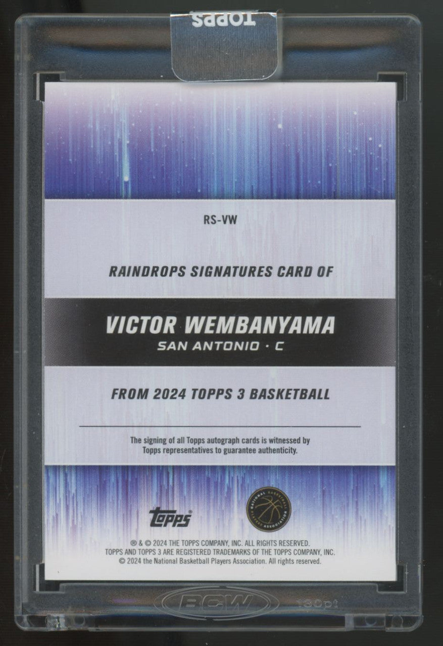 2023-24 Topps Three Victor Wembanyama RC Rain Drops Auto /49 #RS-VW