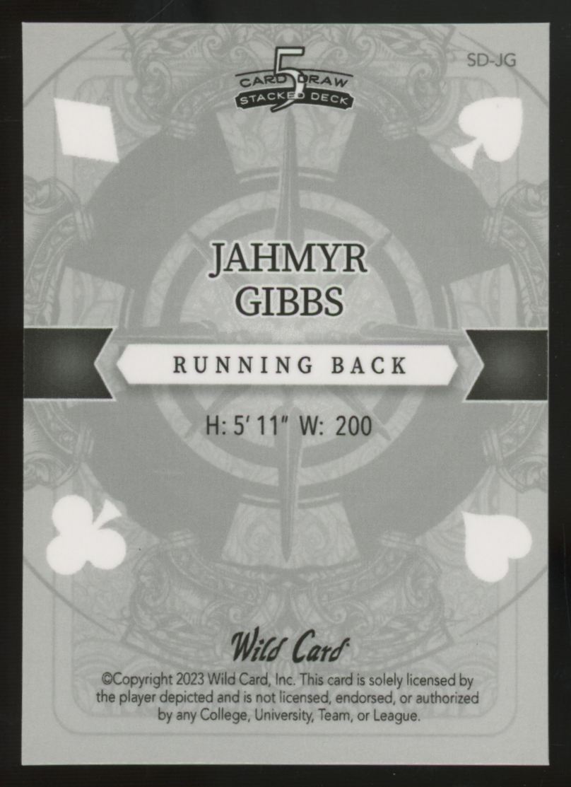 2023 Wild Card 5 Card Draw Jahmyr Gibbs RC Purple Geometric 1/1 #SD-JG