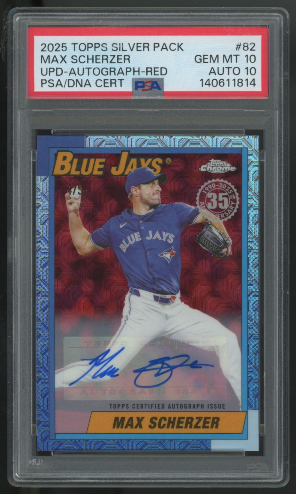 2025 Topps Silver Pack Update Max Scherzer Red Auto /5 #U90C-82 PSA 10 10