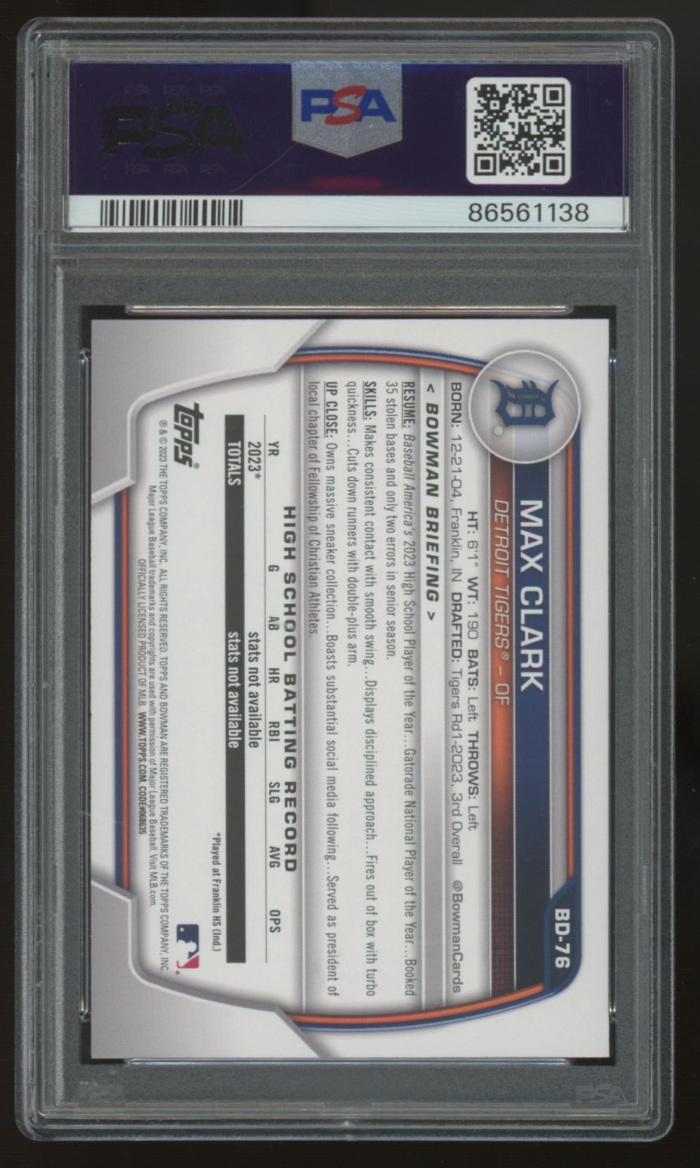 2023 Bowman Draft Max Clark 1st #BD-76 PSA 10