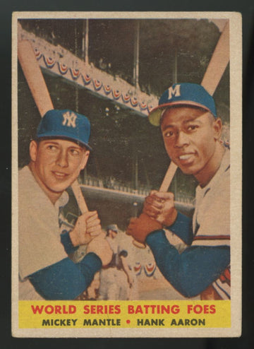 1958 Topps Mickey Mantle/Hank Aaron Batting Foes #418 Poor (Tape On Back)