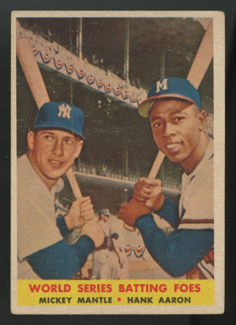 1958 Topps Mickey Mantle/Hank Aaron Batting Foes #418 Poor (Tape On Back)