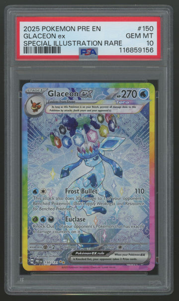 2025 Pokemon Glaceon ex Prismatic Evolutions SIR #150 PSA 10