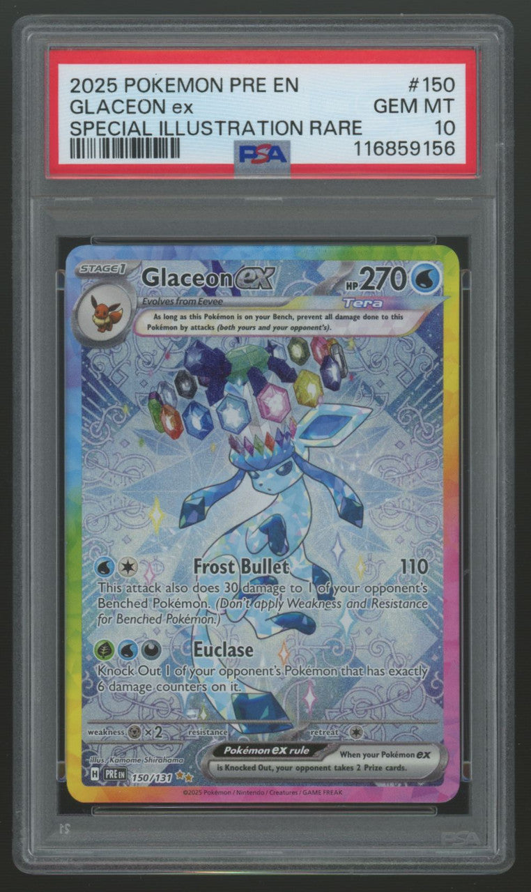 2025 Pokemon Glaceon ex Prismatic Evolutions SIR #150 PSA 10