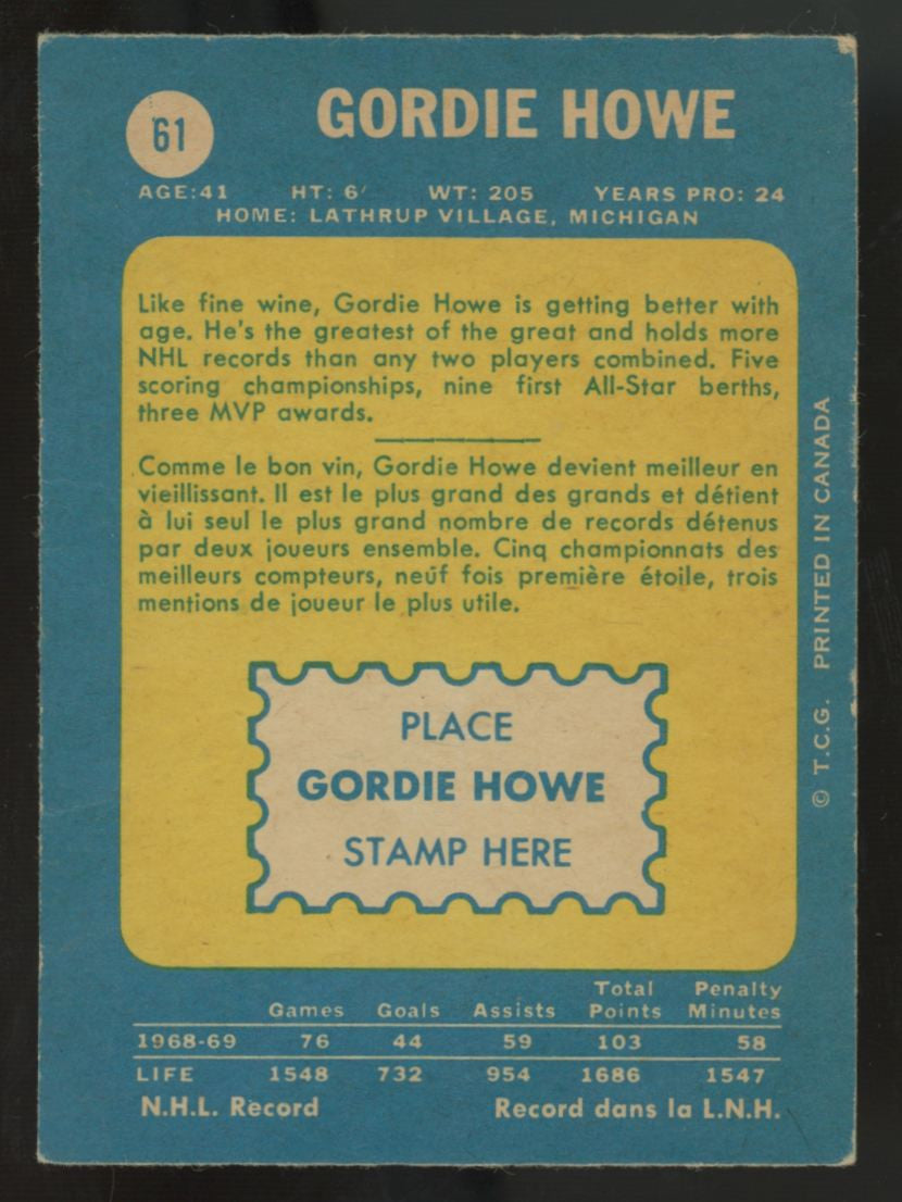 1969-70 Topps Gordie Howe #61 VG