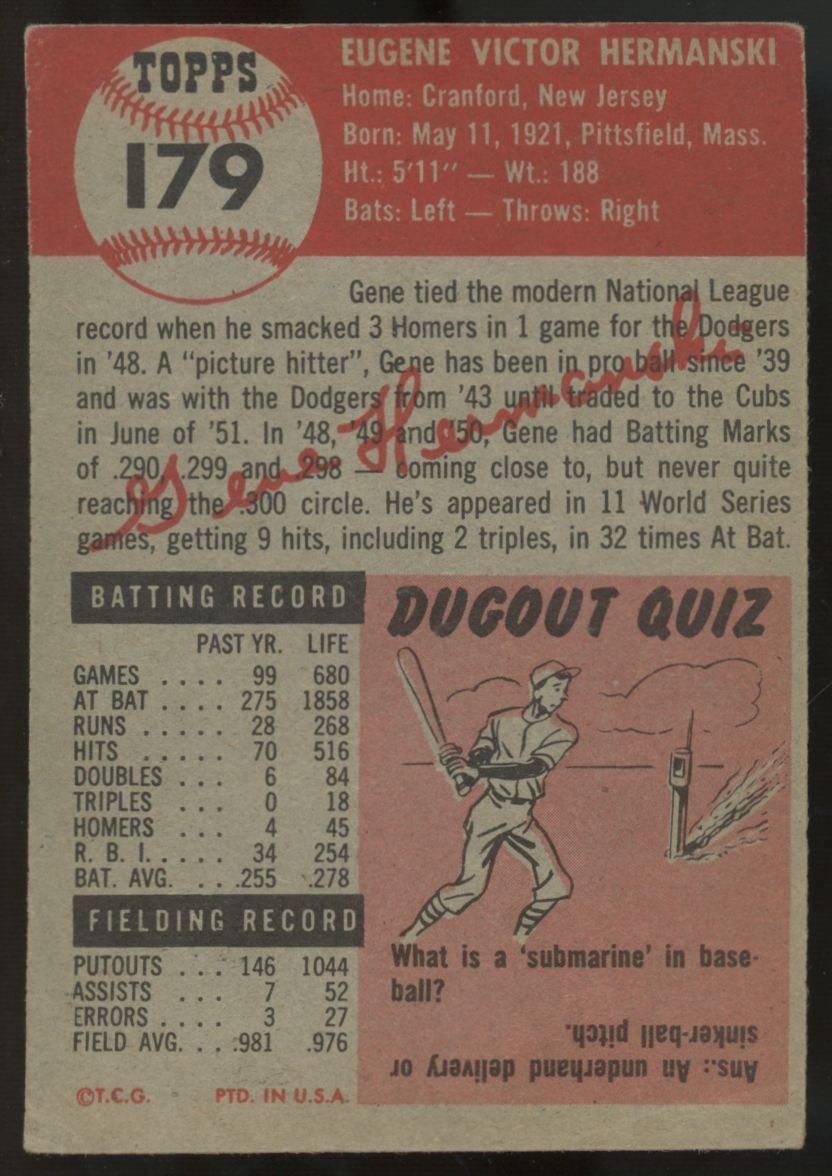 1953 Topps Gene Hermanski #179 Good