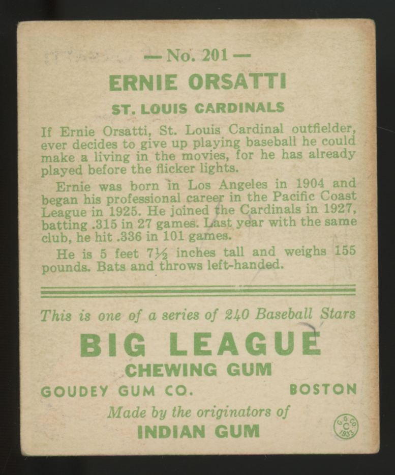 1933 Goudey Ernie Orsatti #201 VG