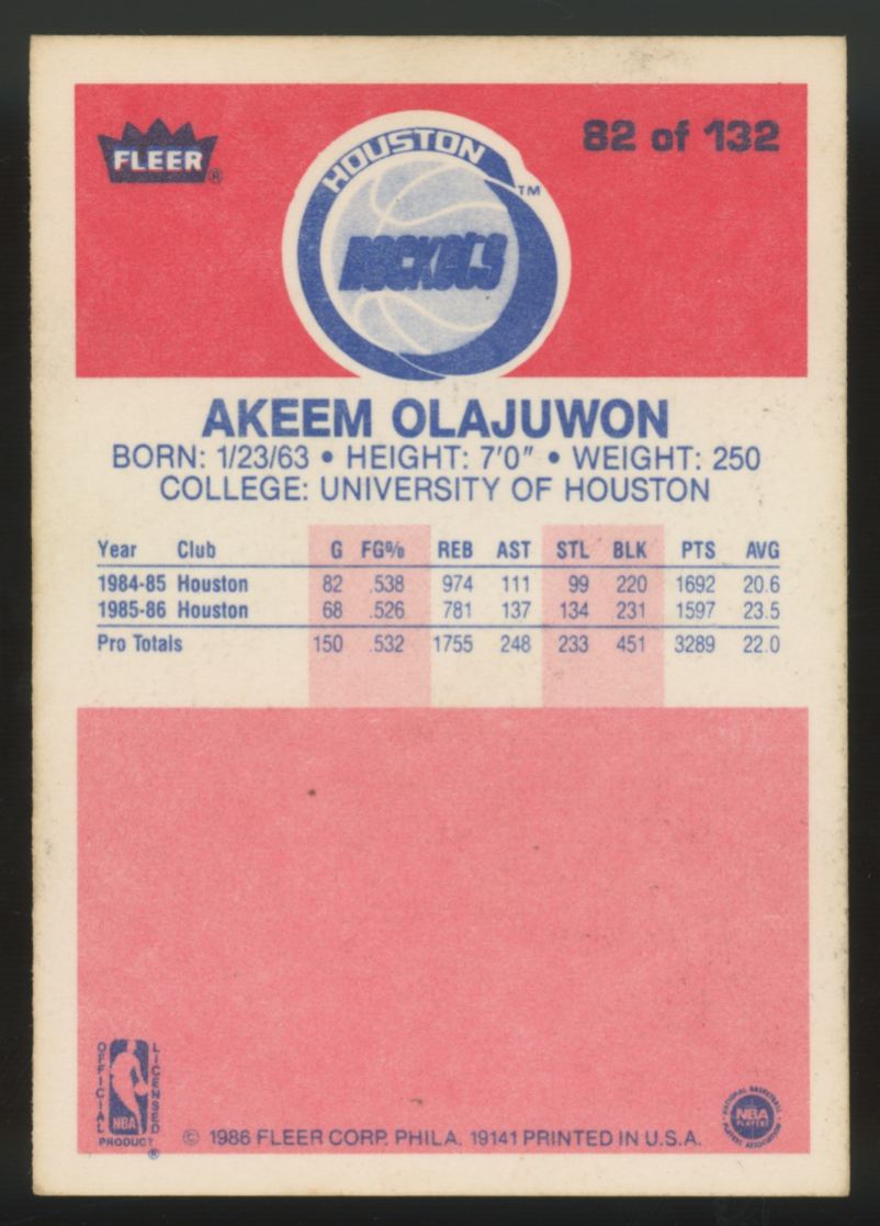 1986-87 Fleer Premier Hakeem "Akeem" Olajuwon RC #82 VG/EX
