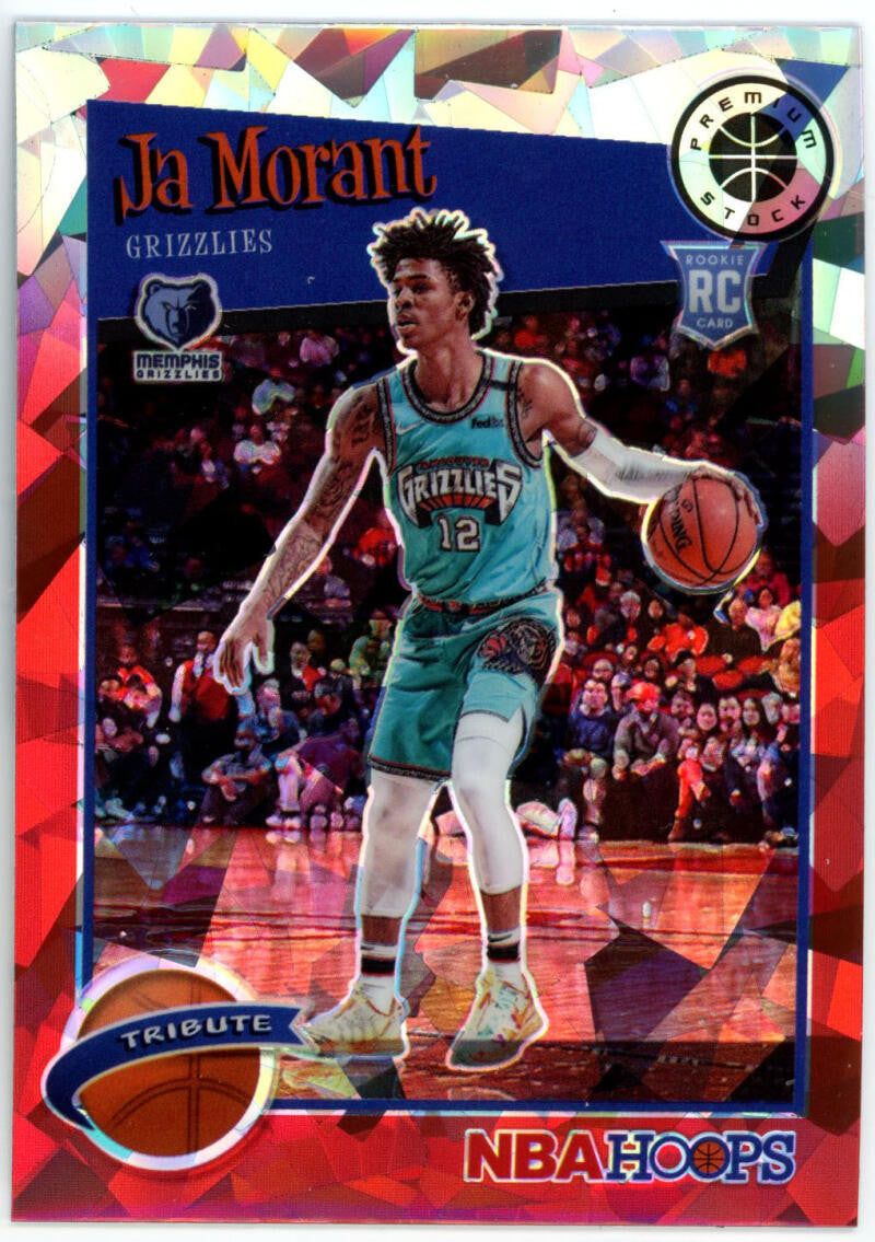 2019-20 Panini NBA Hoops Premium Stock Ja Morant Red Cracked Ice Prizm RC #297