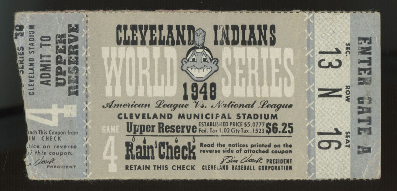 1948 Cleveland Indians World Series Game 4 Ticket Stub Low Grade