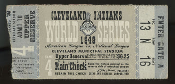 1948 Cleveland Indians World Series Game 4 Ticket Stub Low Grade