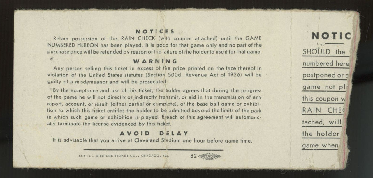1948 Cleveland Indians World Series Game 4 Ticket Stub Low Grade