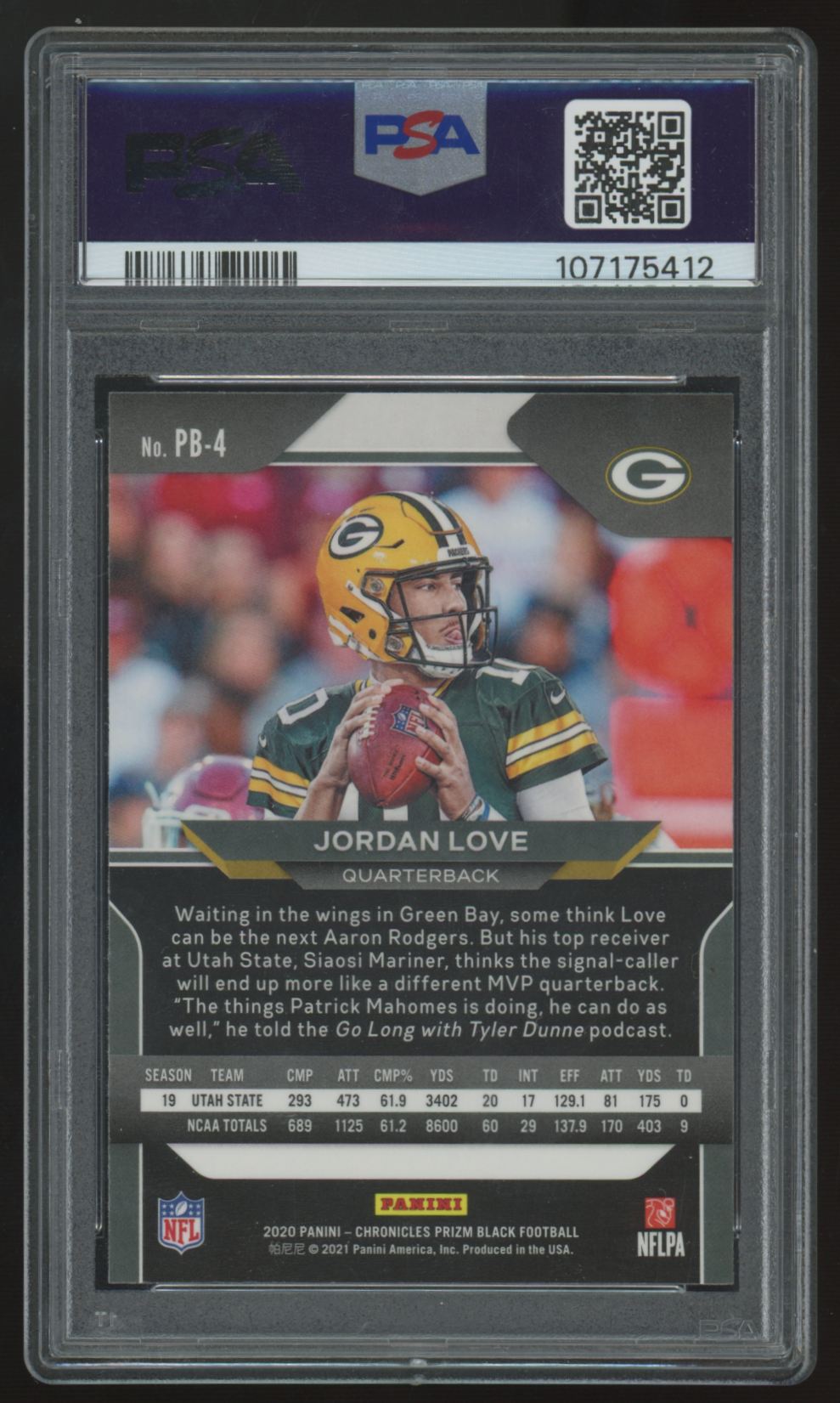 2020 Panini Chronicles Prizm Black Jordan Love RC #PB-4 PSA 10