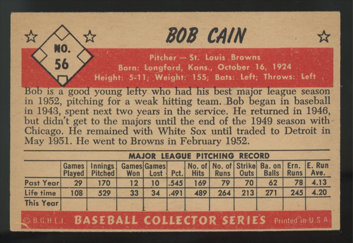 1953 Bowman Color Bob Cain #56 VG