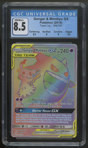 Pokemon Gengar & Mimikyu GX Team Up Tag Team Rainbow Secret #186/181 CGC 8.5