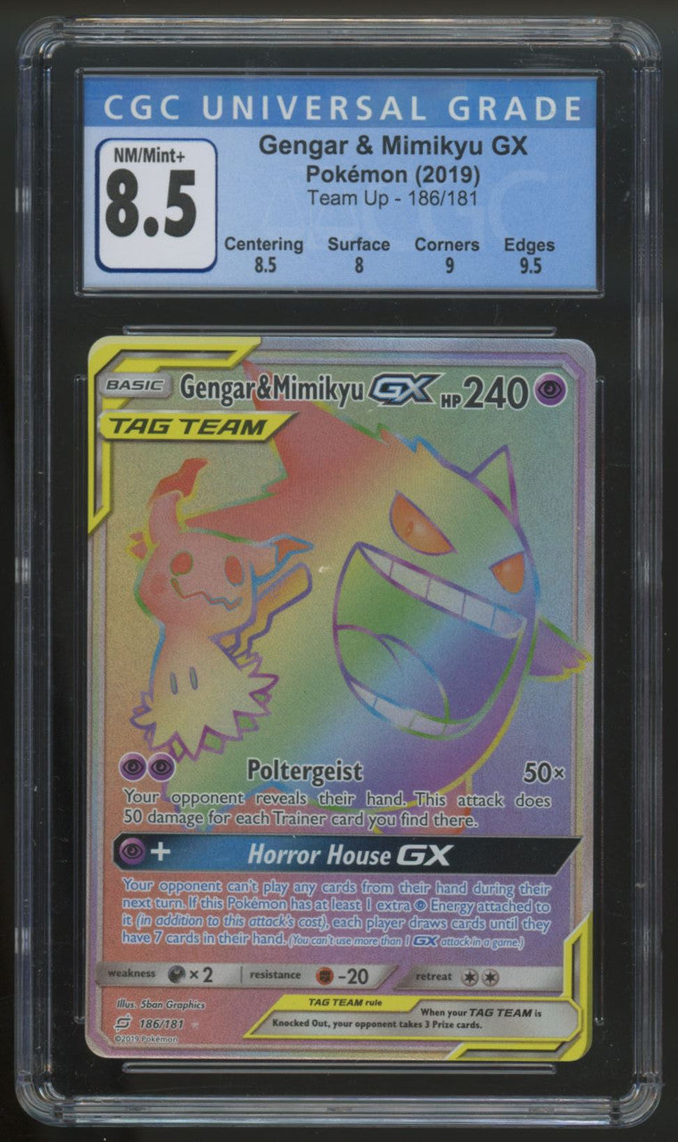 Pokemon Gengar & Mimikyu GX Team Up Tag Team Rainbow Secret #186/181 CGC 8.5